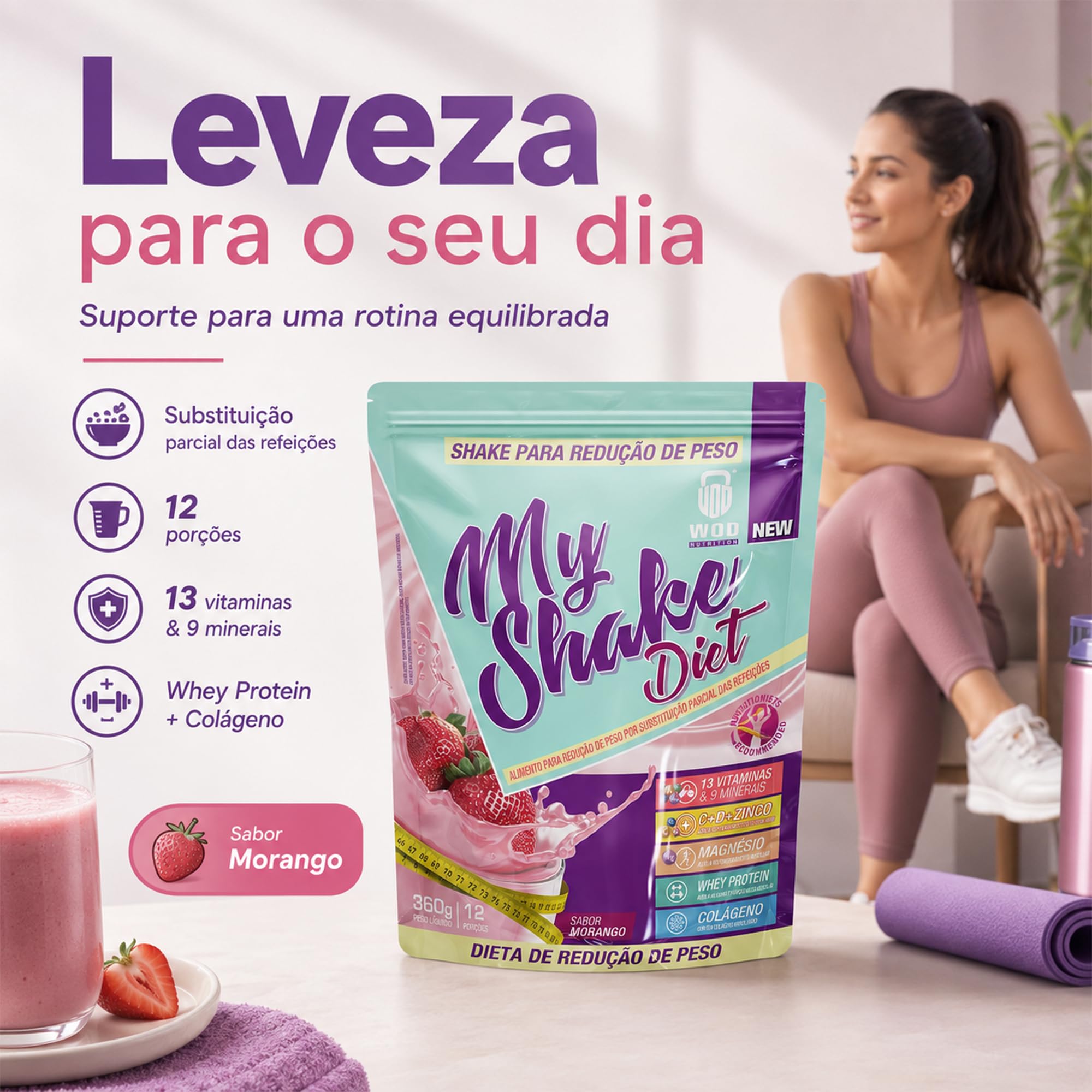 My Shake Diet - 360g Morango - Wod Nutrition | Suporte GLP-1